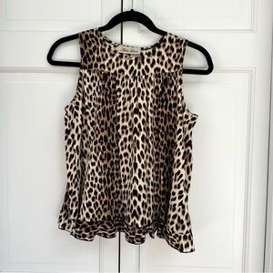 Ashley Levine Leopard Print Open Back Ruffle Silk Top